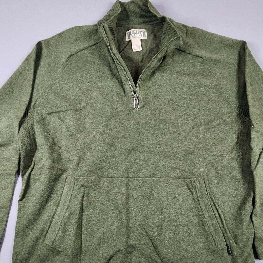 Duluth Trading co XL dark green quarter zip long sleeve sweater, zipper pockets